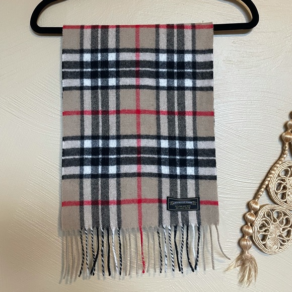 James Pringle Other - James Pringle Weavers 100% Plaid Wool Scarf, Tan, Black and Red